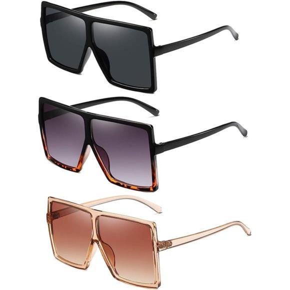 3 Pack Sunglasses for Women Men Large Frame Retro Square glasses Trendy Summer - Picture 1 of 6